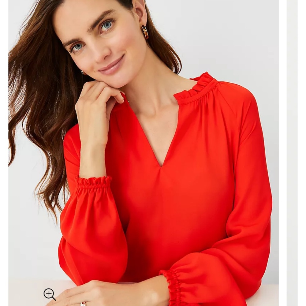 NWT Ann Taylor Women's Mixed Media Ruffle Split Neck Top